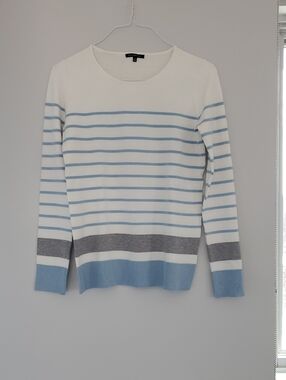 Staccato White, Light Blue & Gray Striped Crewneck Sweater
